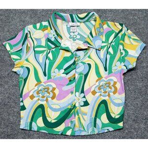 Rue21 Shirt Top Womens S Multicolor Floral Short Sleeve Stretch Button Up New